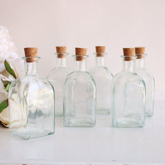 Vintage 1990s Glass Bottle With Cork / 8 Oz Recycled Spanish Glass - Picture 2 of 10